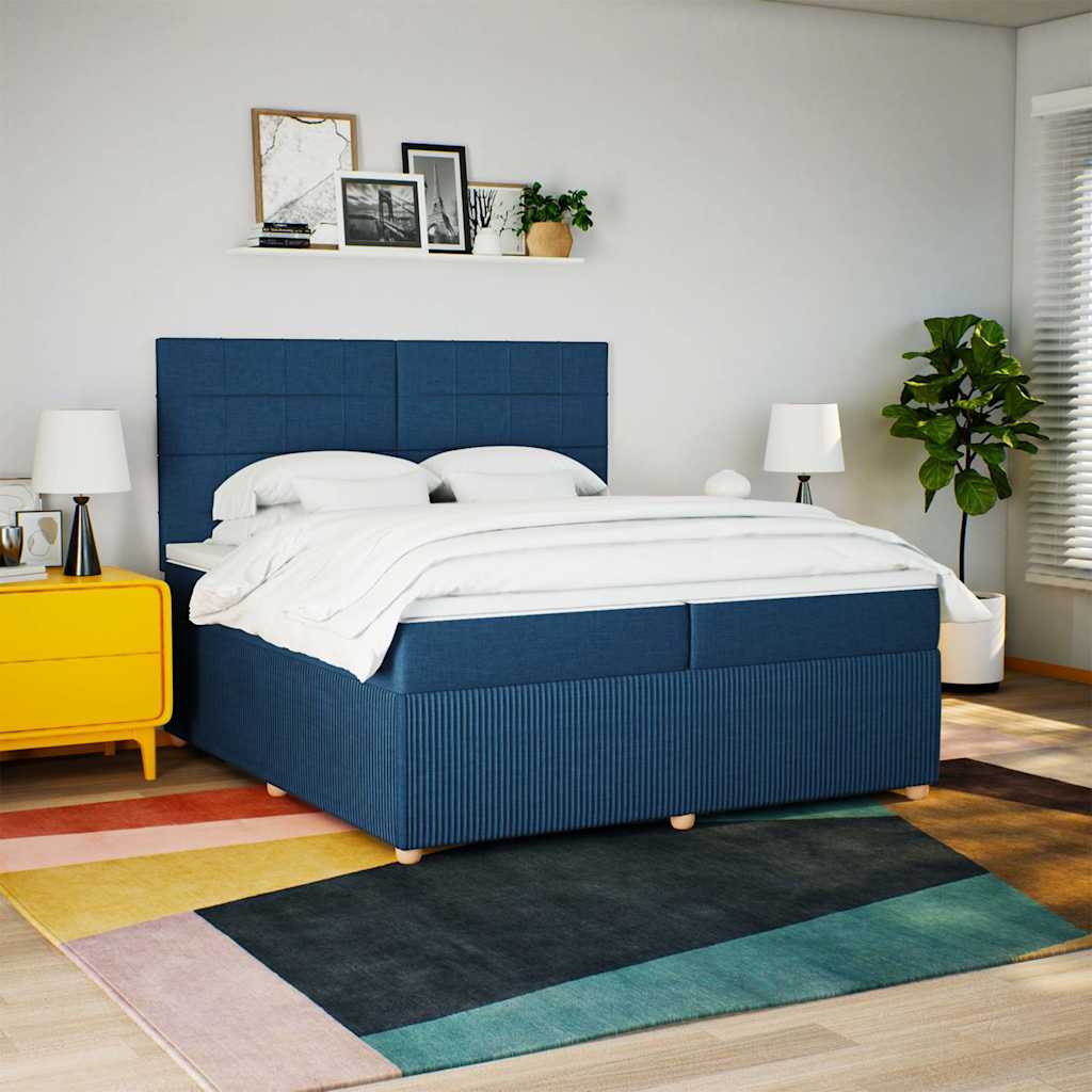 Sommier à lattes de lit avec matelas Bleu 200x200 cm Tissu - XIOS