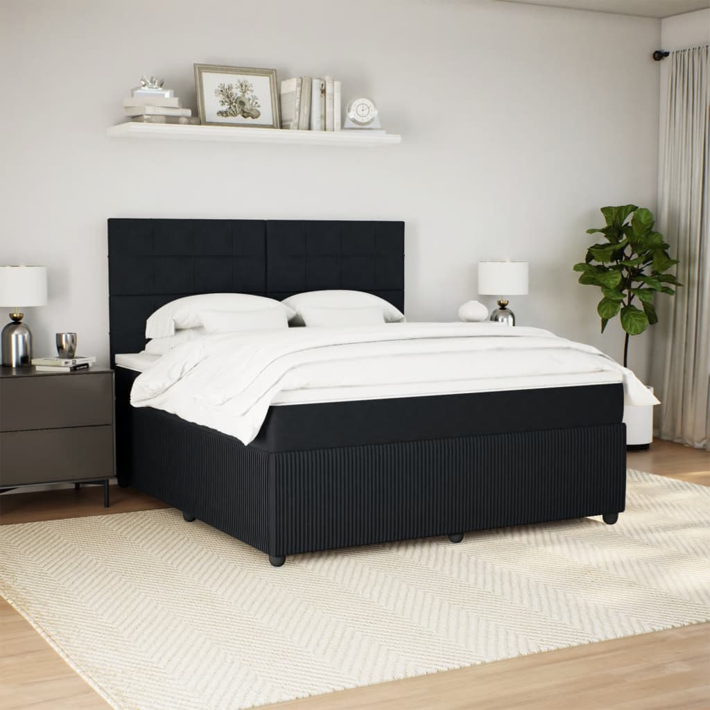 Sommier à lattes de lit avec matelas Noir 180x200 cm Velours Lits & cadres de lit vidaXL