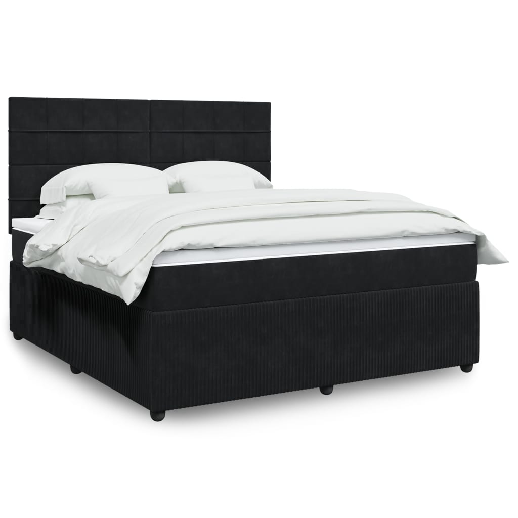Sommier à lattes de lit avec matelas Noir 180x200 cm Velours Lits & cadres de lit vidaXL