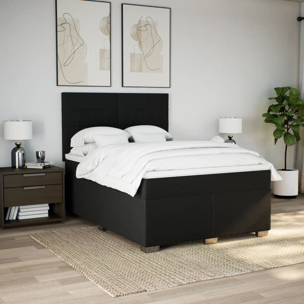 Sommier à lattes de lit avec matelas Noir 140x190 cm Tissu - XIOS