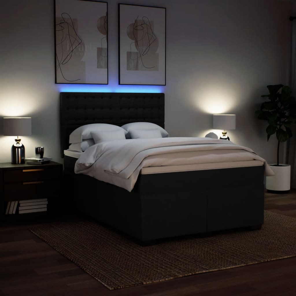 Sommier à lattes de lit avec matelas Noir 140x190 cm Tissu - XIOS