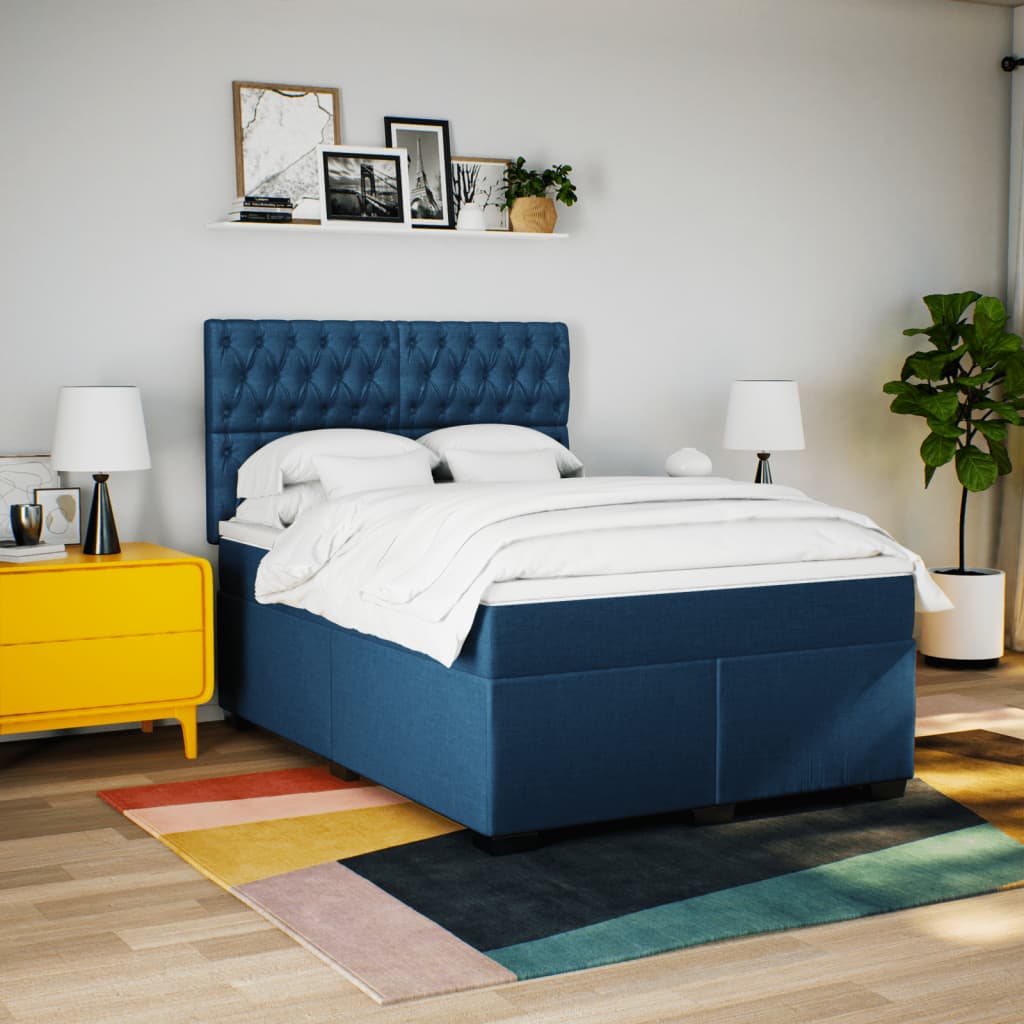 Sommier à lattes de lit avec matelas Bleu 140x200 cm Tissu - XIOS