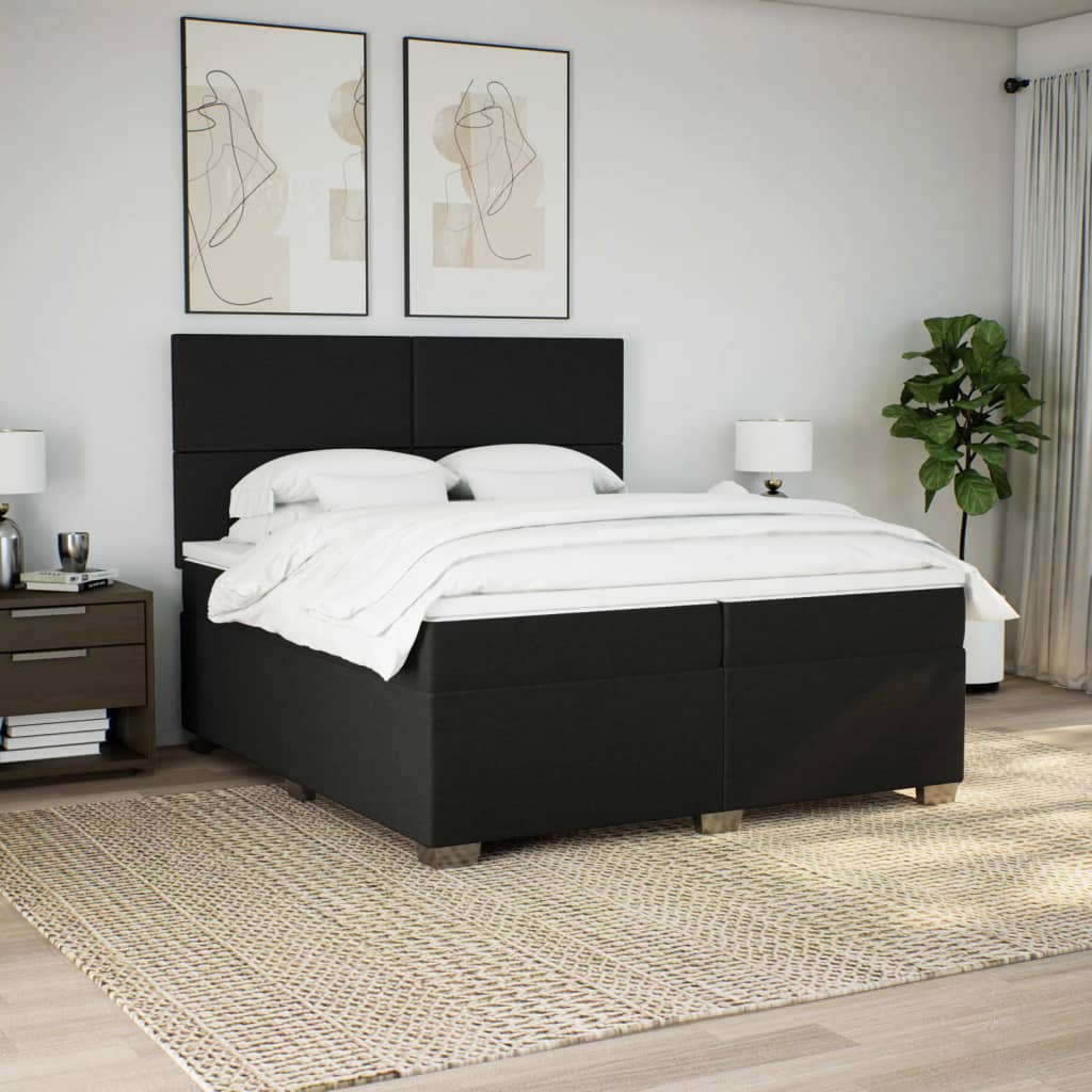 Sommier à lattes de lit avec matelas Noir 200x200 cm Tissu - XIOS