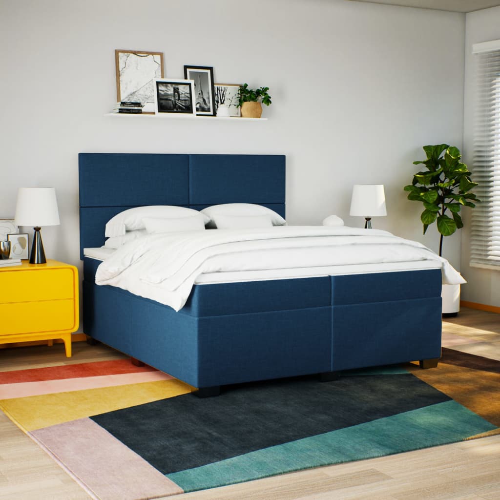 Sommier à lattes de lit avec matelas Bleu 200x200 cm Tissu - XIOS