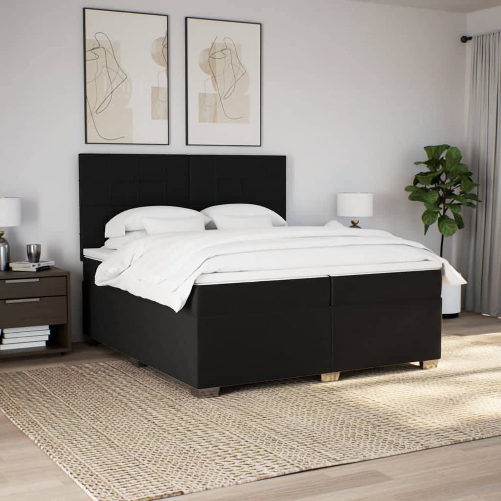 Sommier à lattes de lit avec matelas Noir 200x200 cm Tissu - XIOS