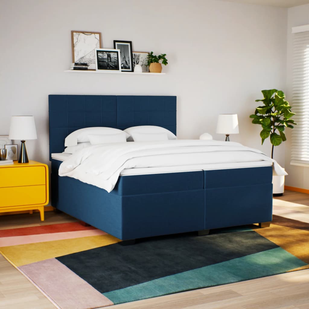 Sommier à lattes de lit avec matelas Bleu 200x200 cm Tissu - XIOS