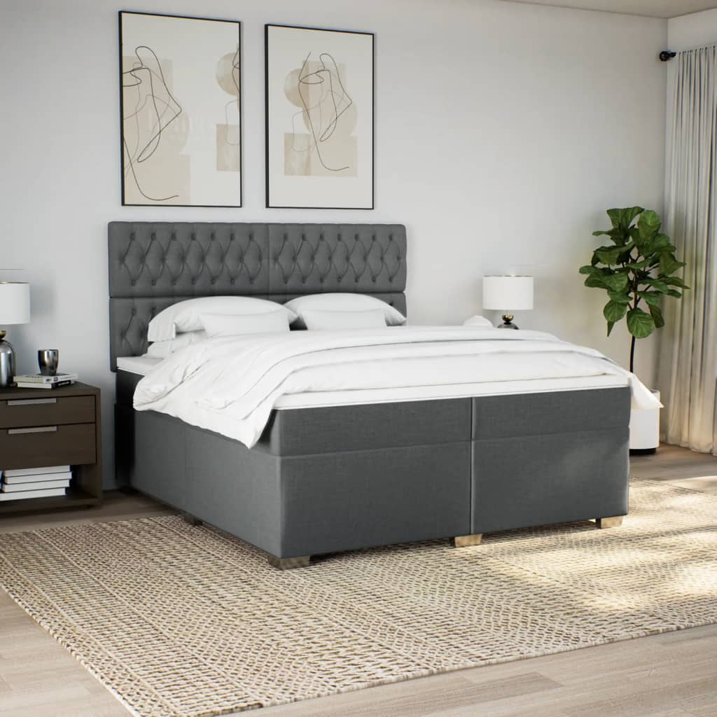 Sommier à lattes de lit avec matelas Gris foncé 200x200cm Tissu - XIOS