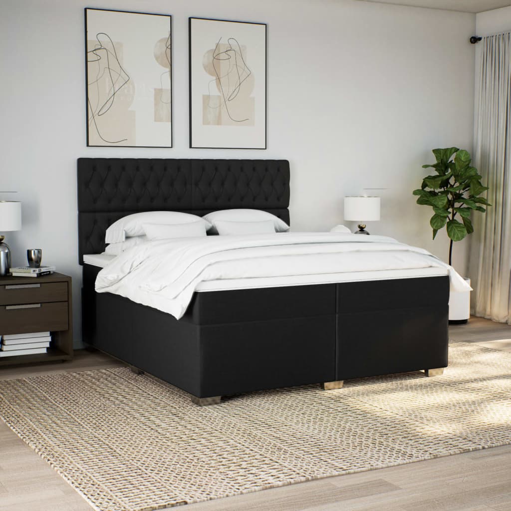 Sommier à lattes de lit avec matelas Noir 200x200 cm Tissu - XIOS