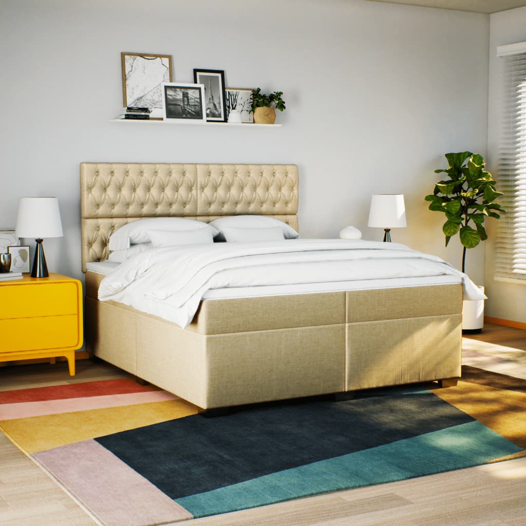 Sommier à lattes de lit avec matelas Crème 200x200 cm Tissu - XIOS