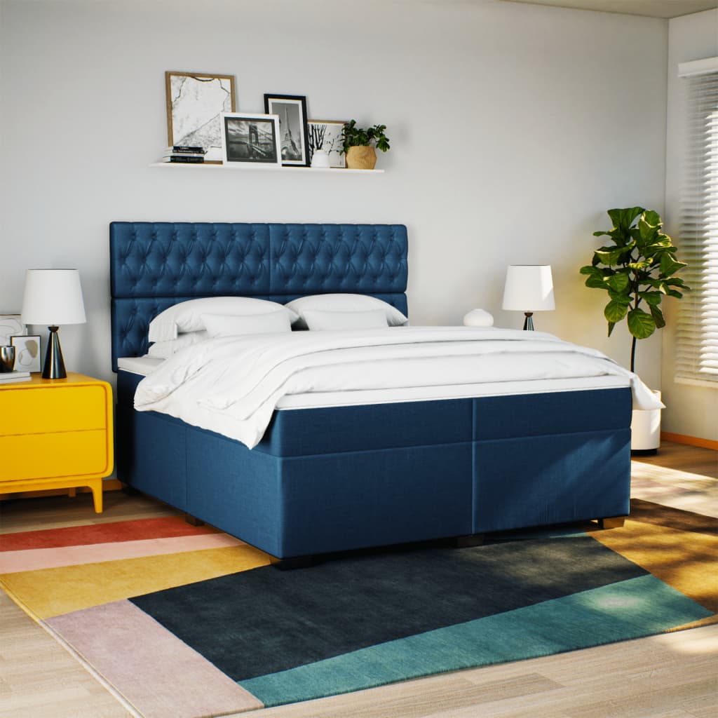 Sommier à lattes de lit avec matelas Bleu 200x200 cm Tissu - XIOS