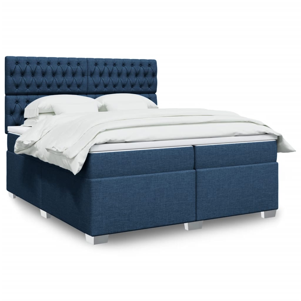 Sommier à lattes de lit avec matelas Bleu 200x200 cm Tissu - XIOS