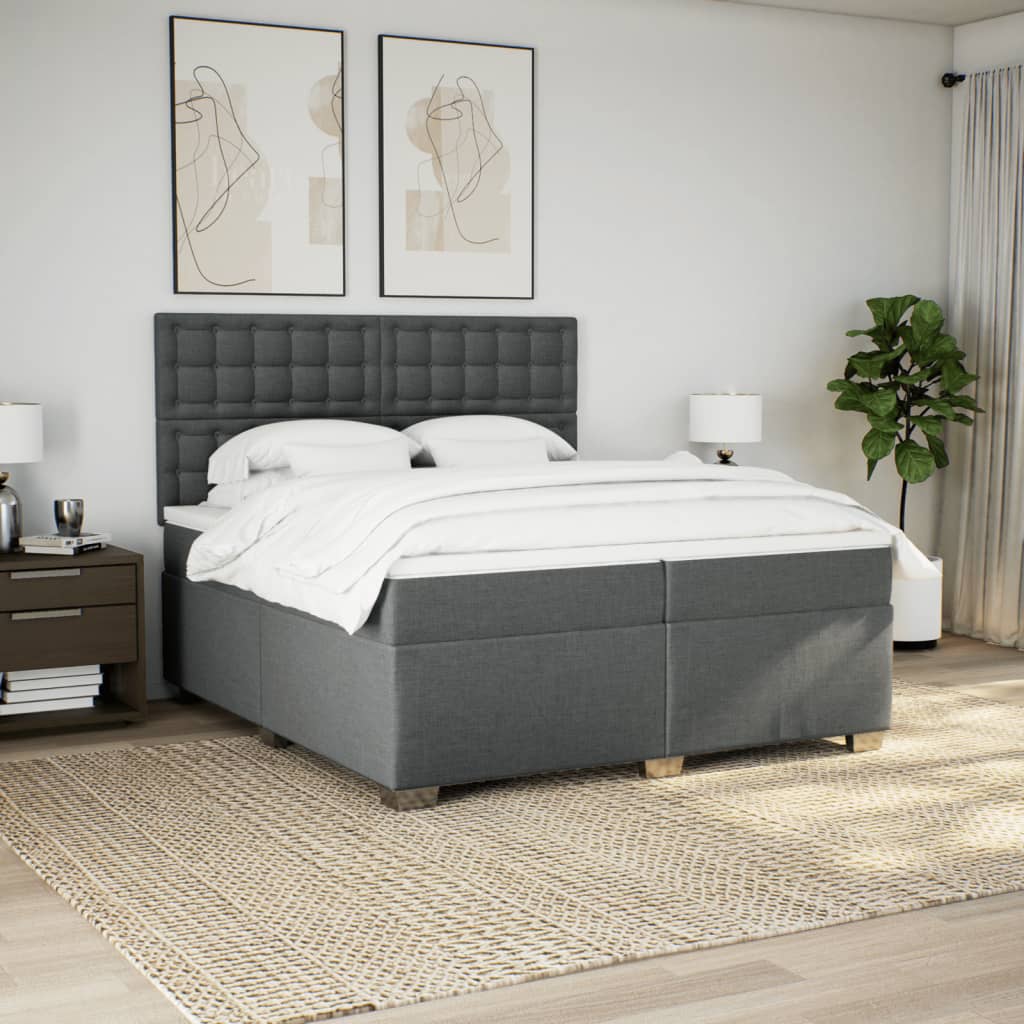 Sommier à lattes de lit avec matelas Gris foncé 200x200cm Tissu - XIOS