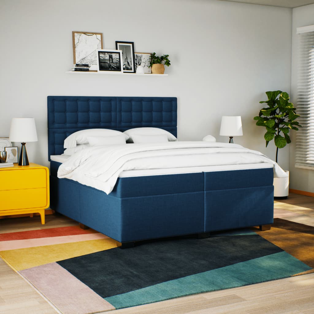 Sommier à lattes de lit avec matelas Bleu 200x200 cm Tissu - XIOS