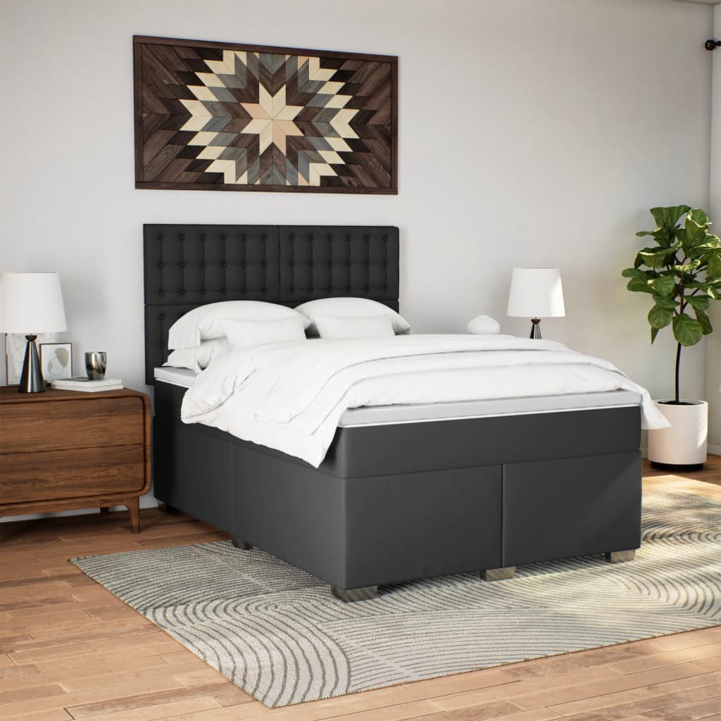 Sommier à lattes de lit avec matelas Noir 140x200 cm Similicuir - XIOS