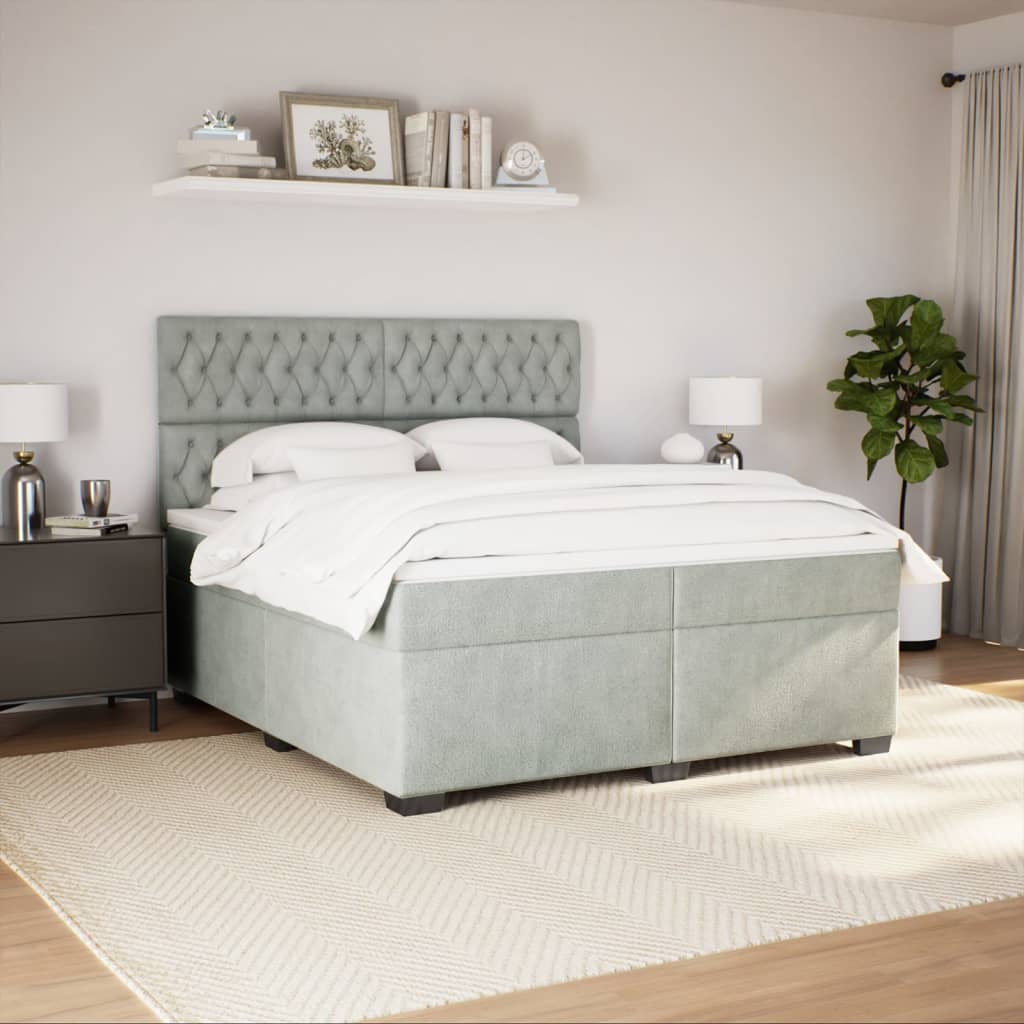 Sommier à lattes de lit et matelas Gris clair 200x200cm Velours - XIOS