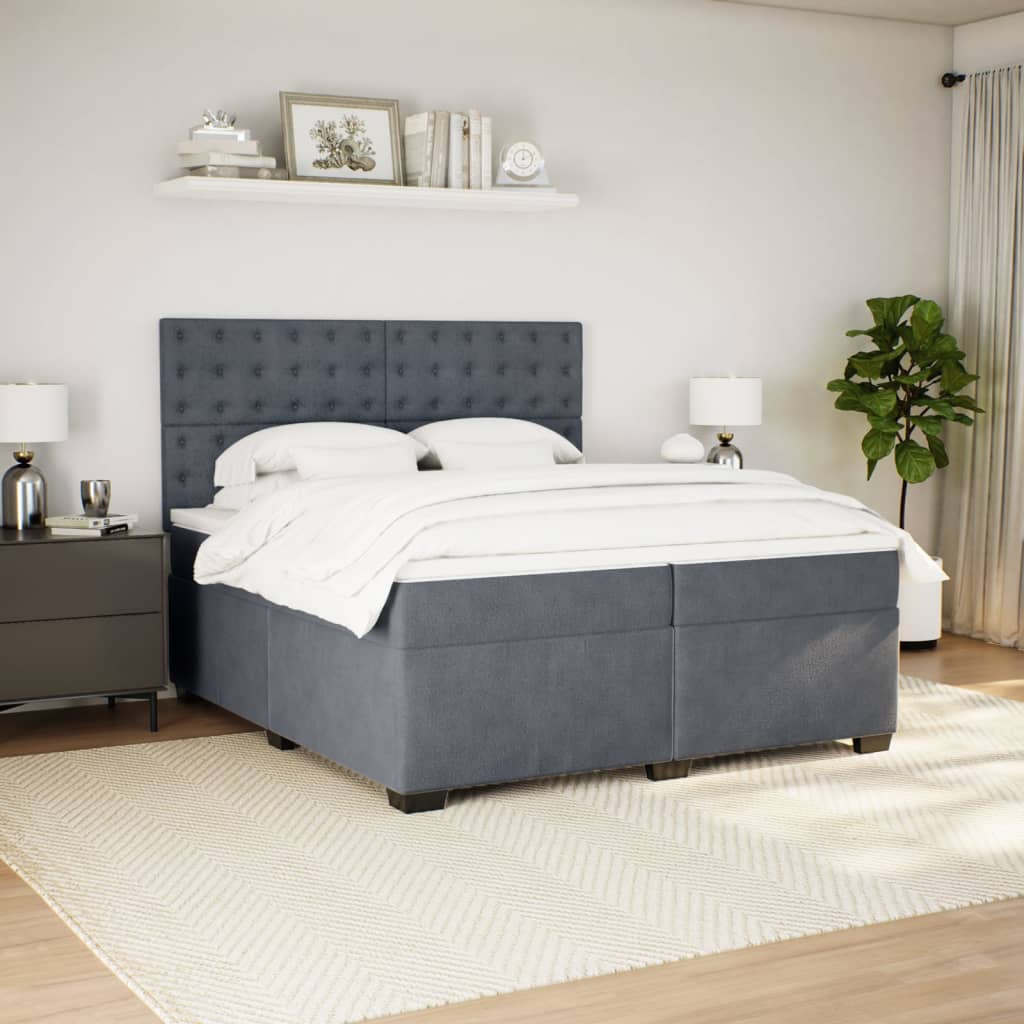 Sommier à lattes de lit et matelas Gris foncé 200x200cm Velours - XIOS