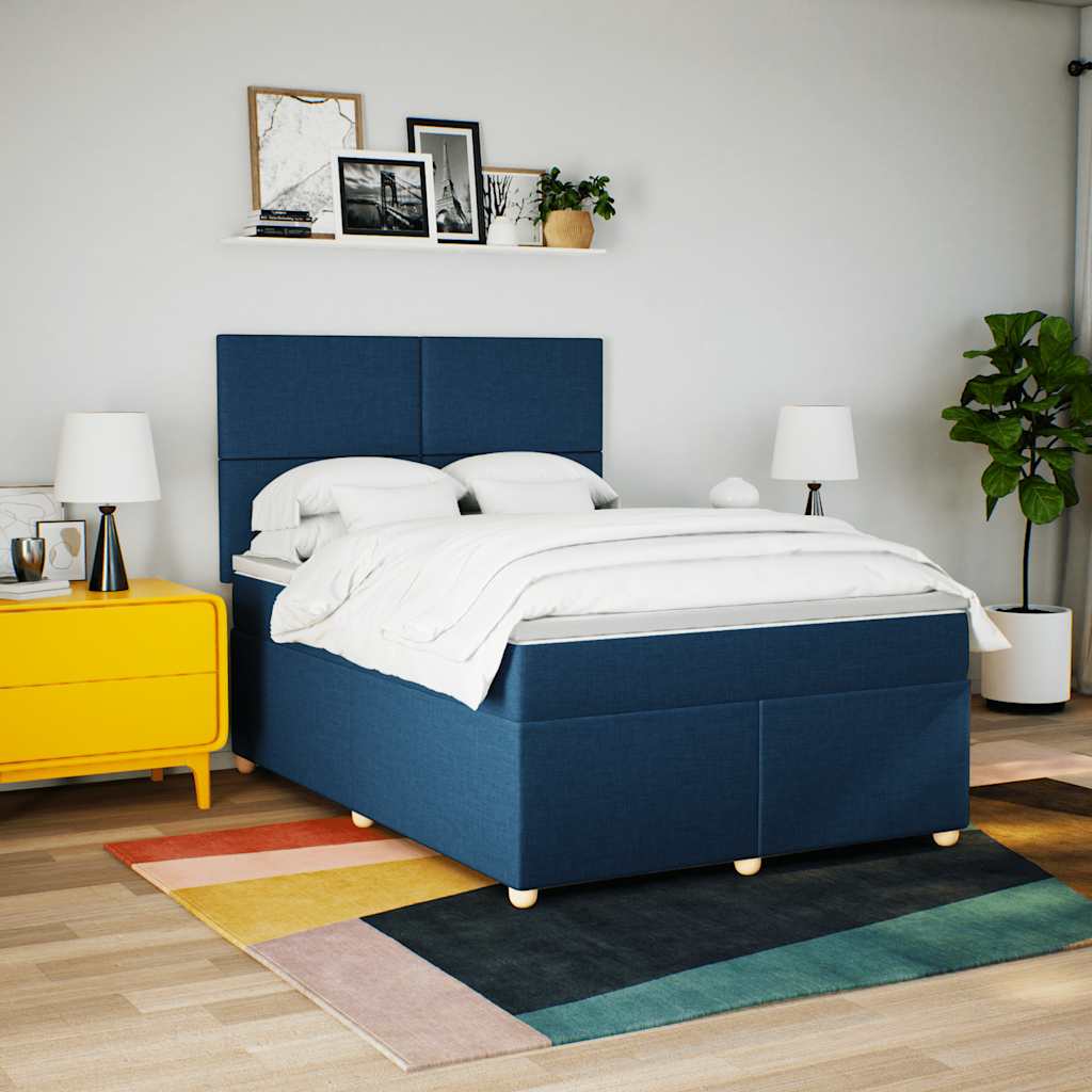 Sommier à lattes de lit avec matelas Bleu 140x190 cm Tissu - XIOS