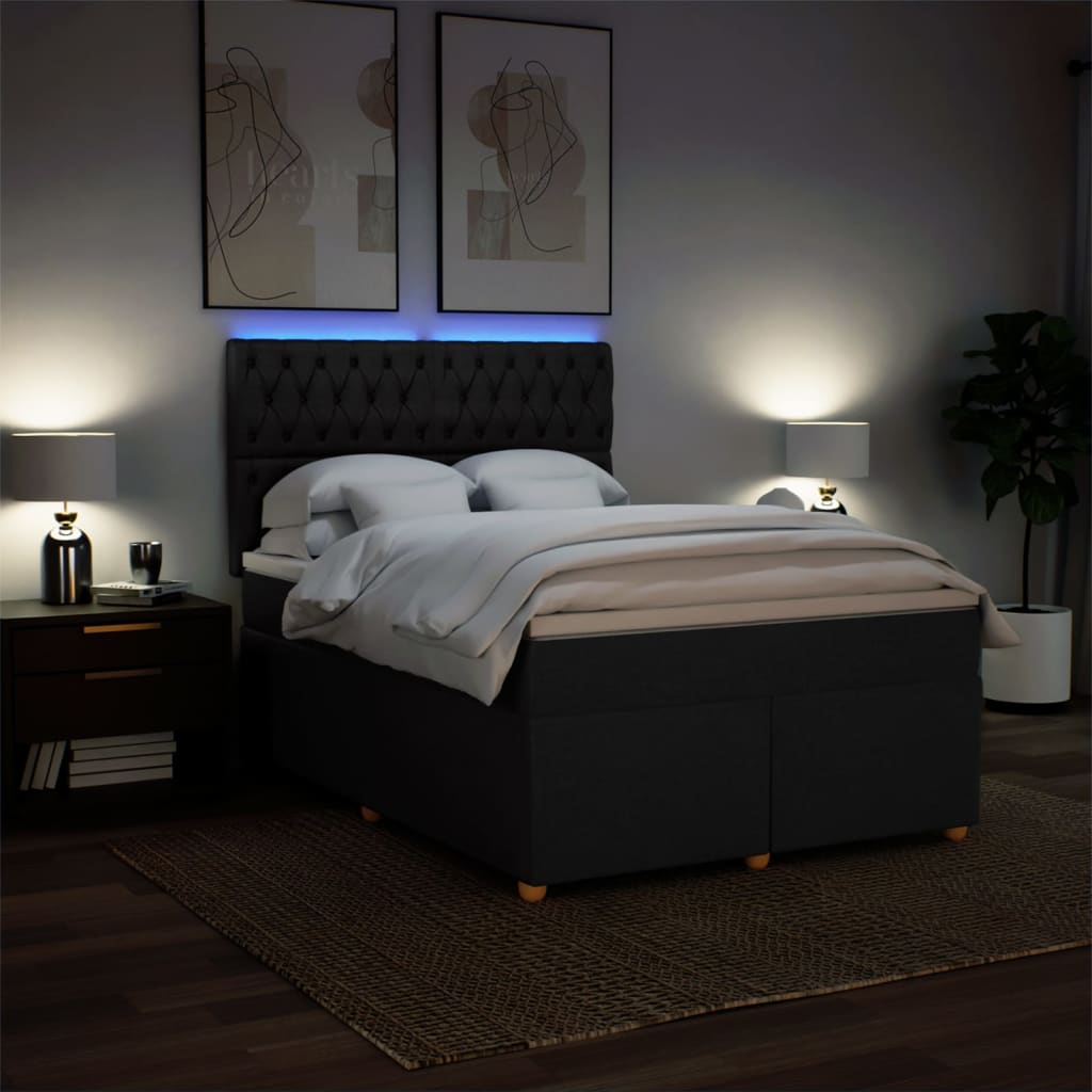 Sommier à lattes de lit avec matelas Noir 140x190 cm Tissu - XIOS