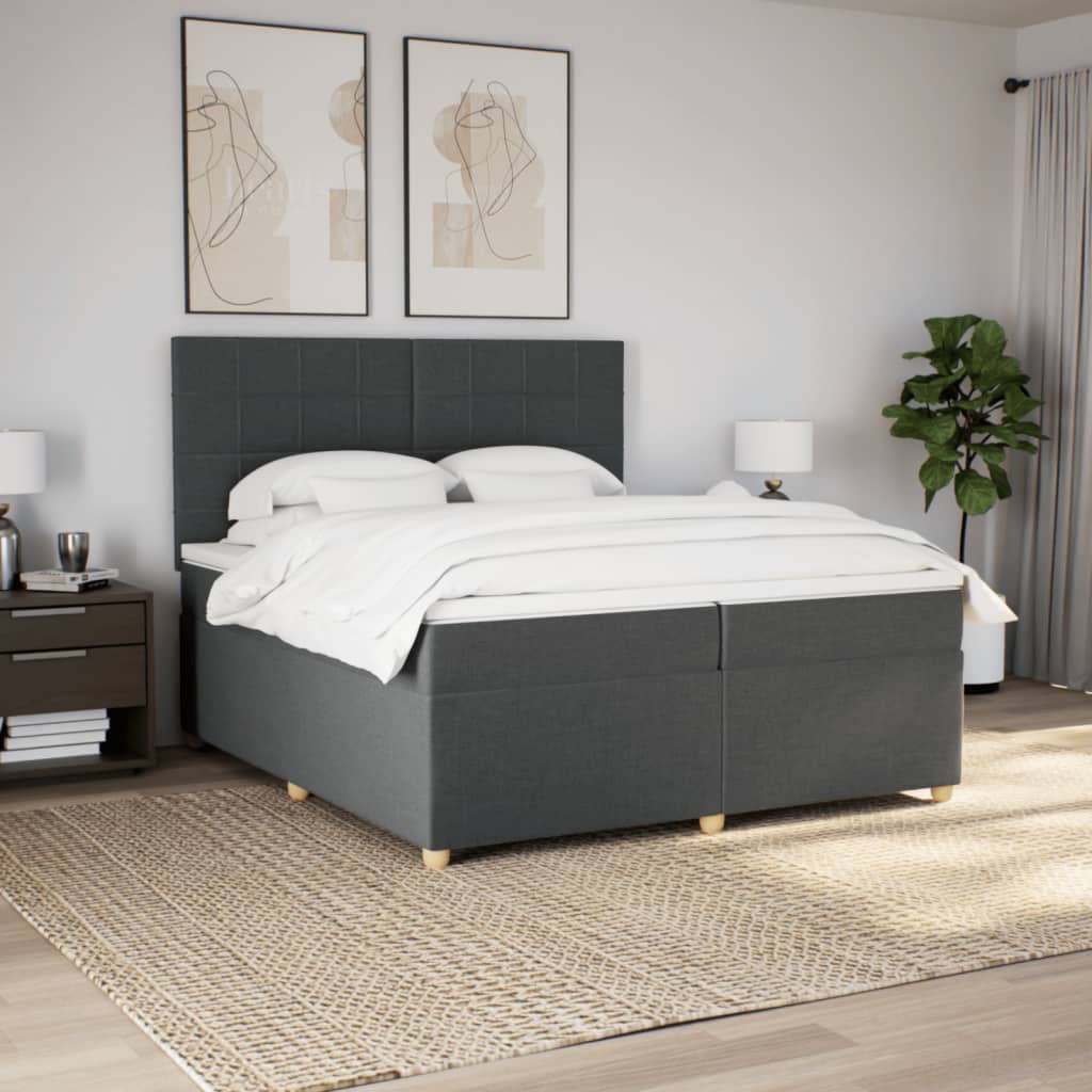 Sommier à lattes de lit avec matelas Gris foncé 200x200cm Tissu - XIOS