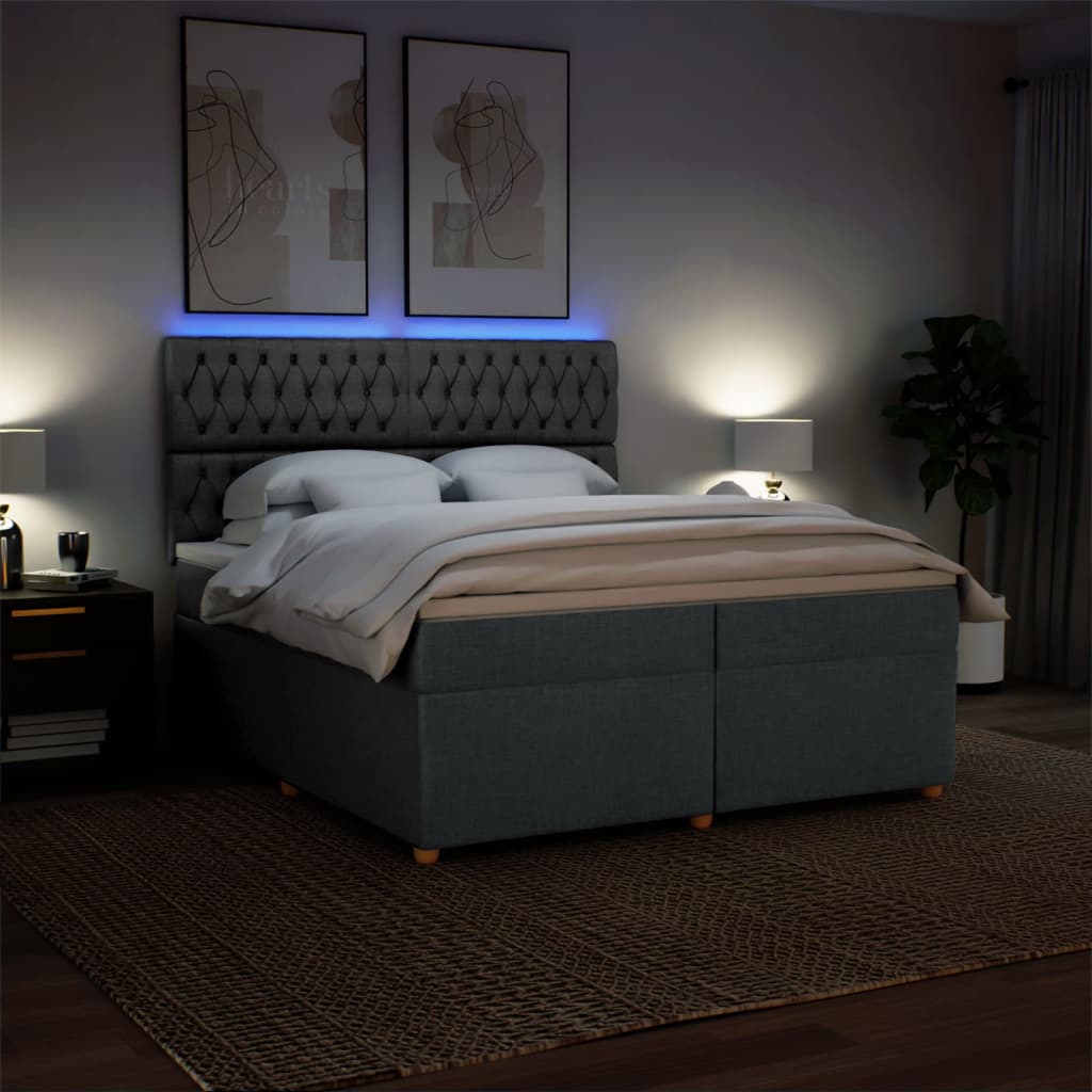 Sommier à lattes de lit avec matelas Gris foncé 200x200cm Tissu - XIOS