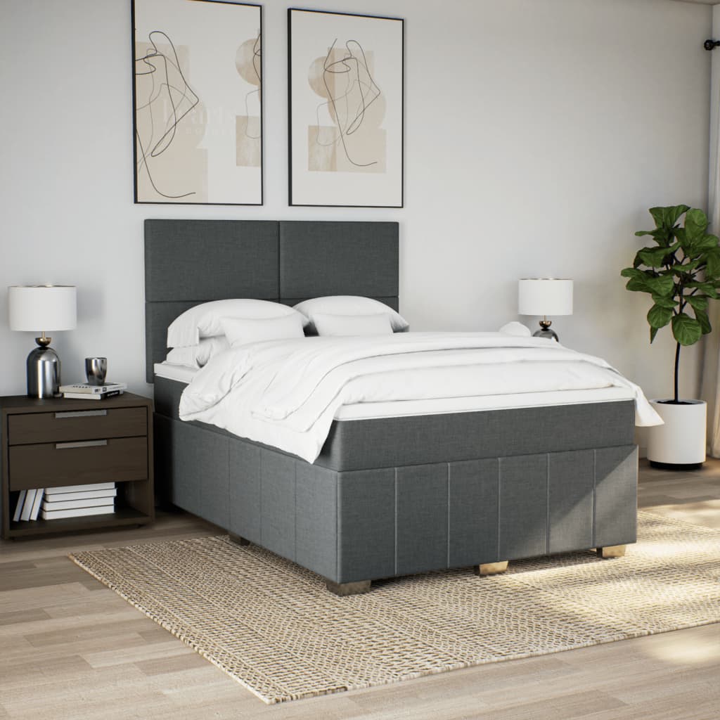 Sommier à lattes de lit avec matelas Gris foncé 140x190cm Tissu - XIOS