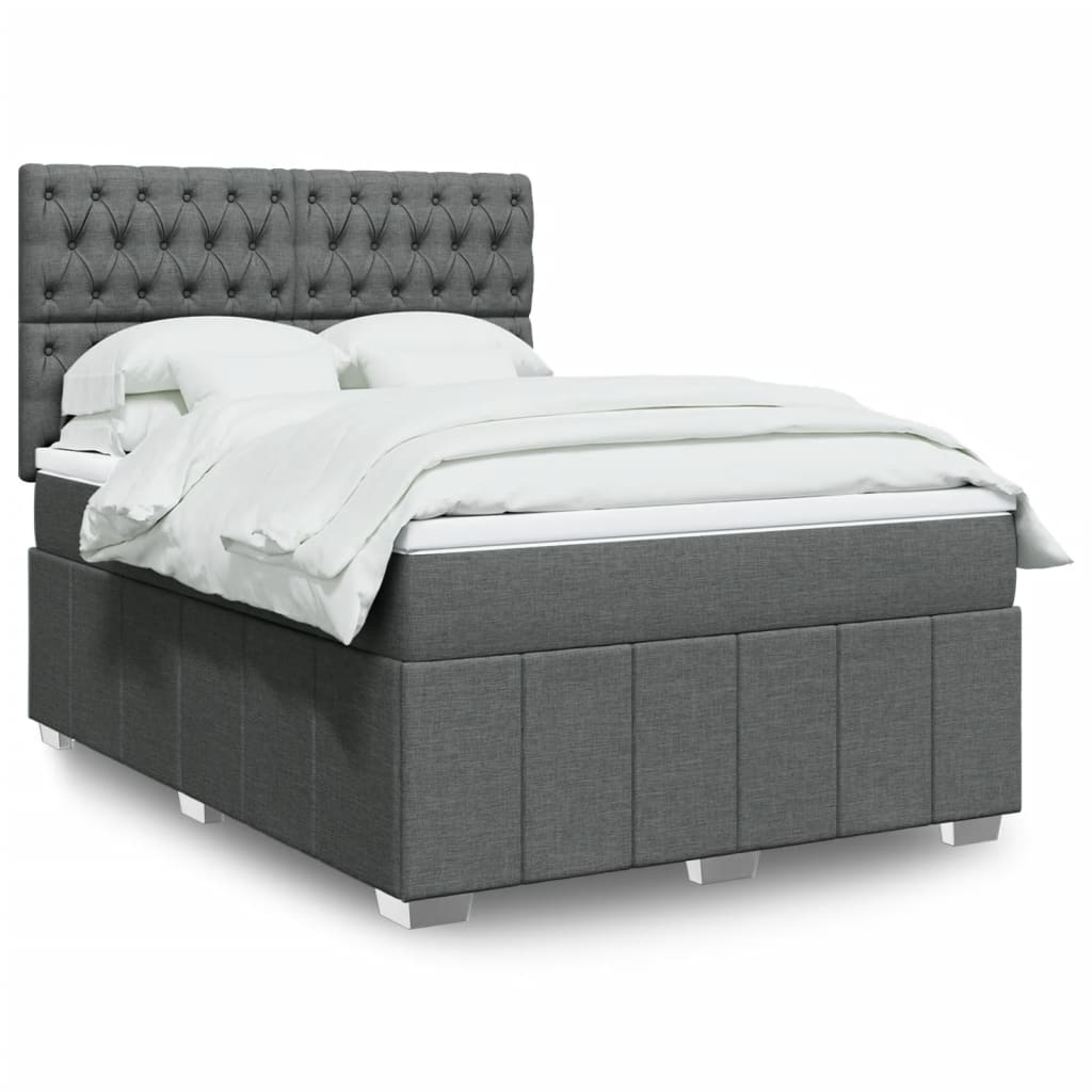 Sommier à lattes de lit avec matelas Gris foncé 140x190cm Tissu - XIOS