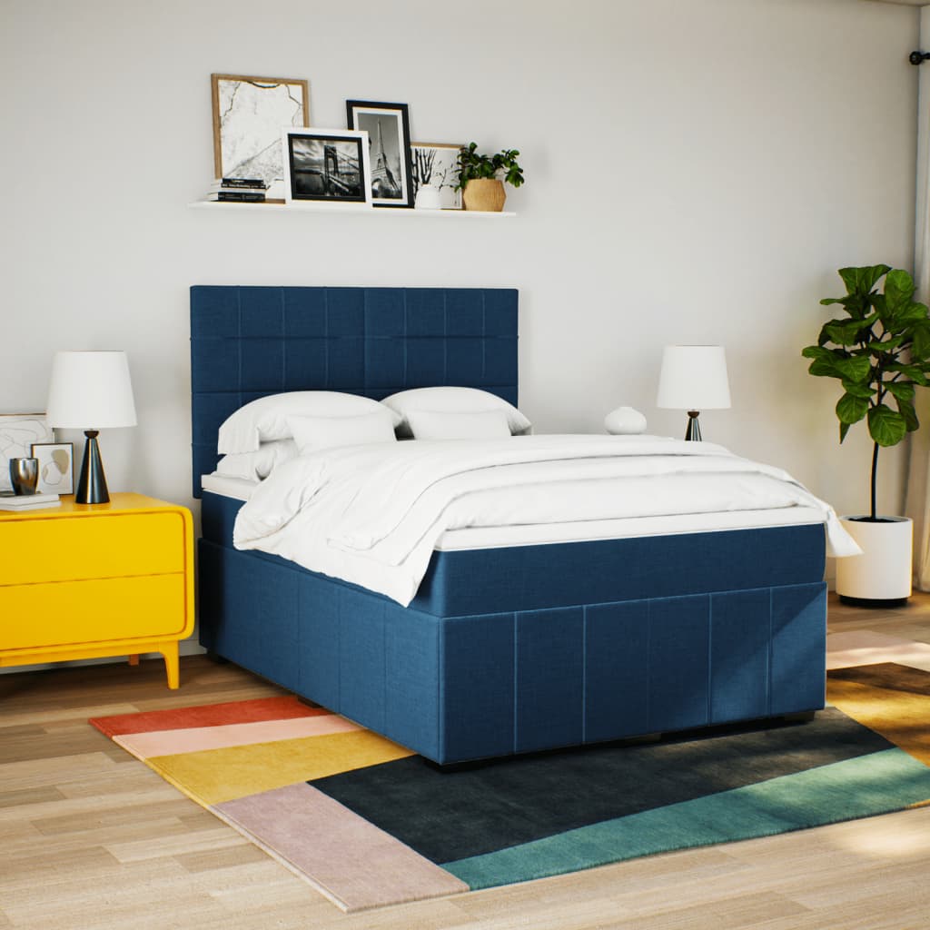 Sommier à lattes de lit avec matelas Bleu 140x200 cm Tissu - XIOS