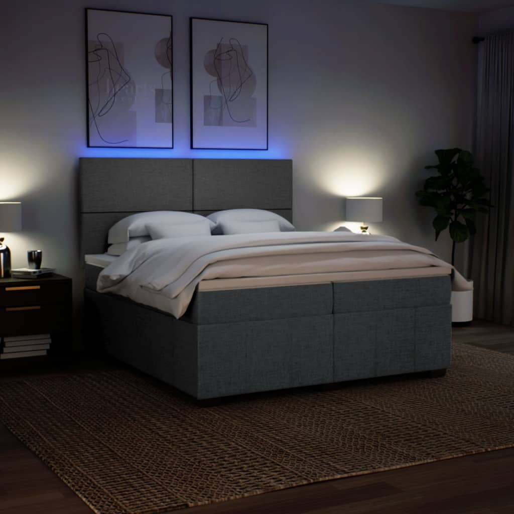 Sommier à lattes de lit avec matelas Gris foncé 200x200cm Tissu - XIOS