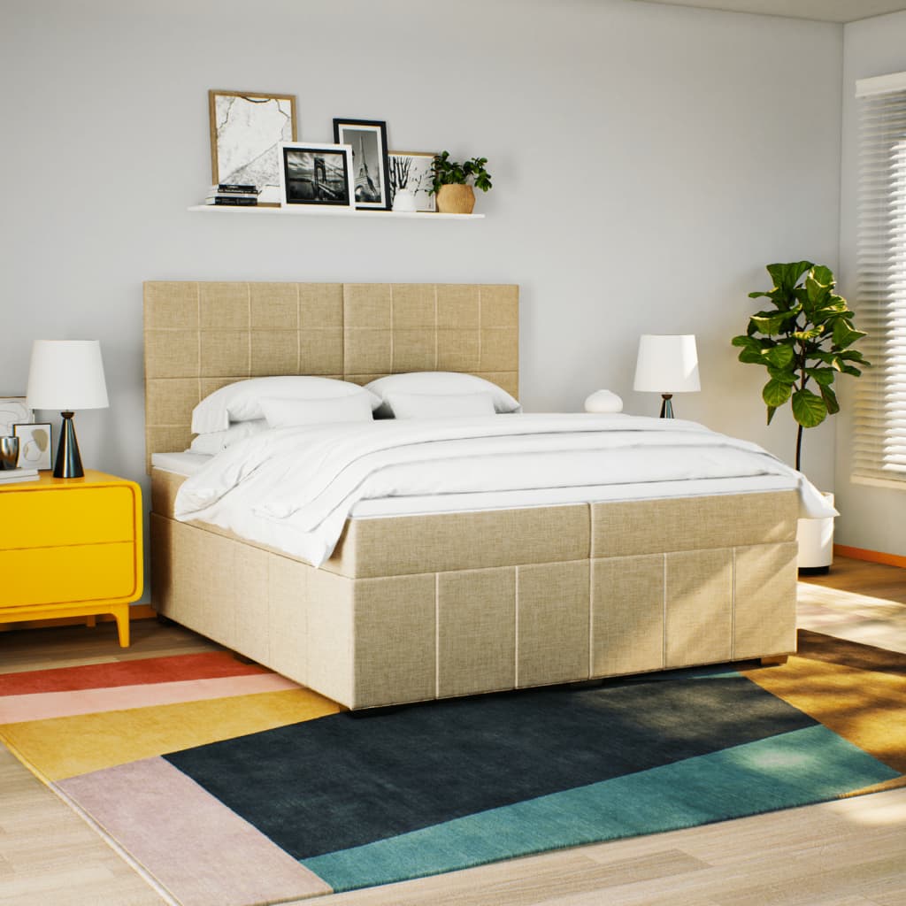 Sommier à lattes de lit avec matelas Crème 200x200 cm Tissu - XIOS