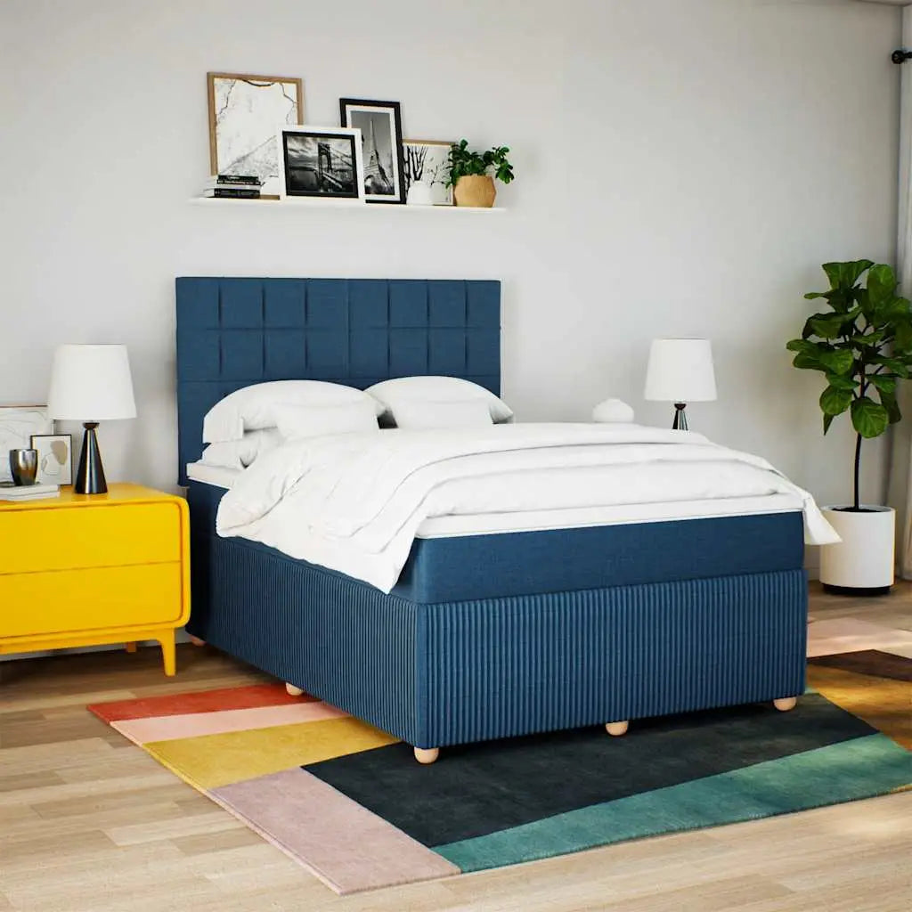 Sommier à lattes de lit avec matelas Bleu 140x190 cm Tissu - XIOS