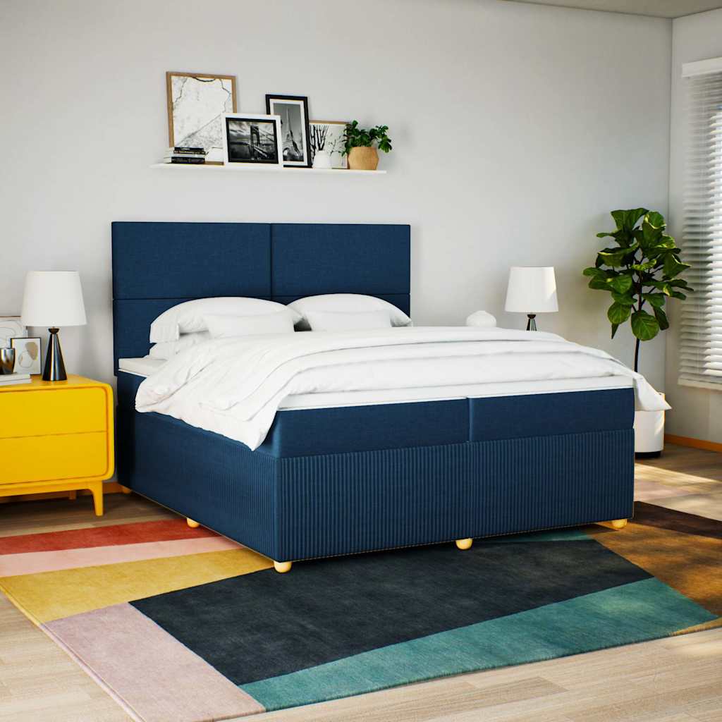 Sommier à lattes de lit avec matelas Bleu 200x200 cm Tissu - XIOS