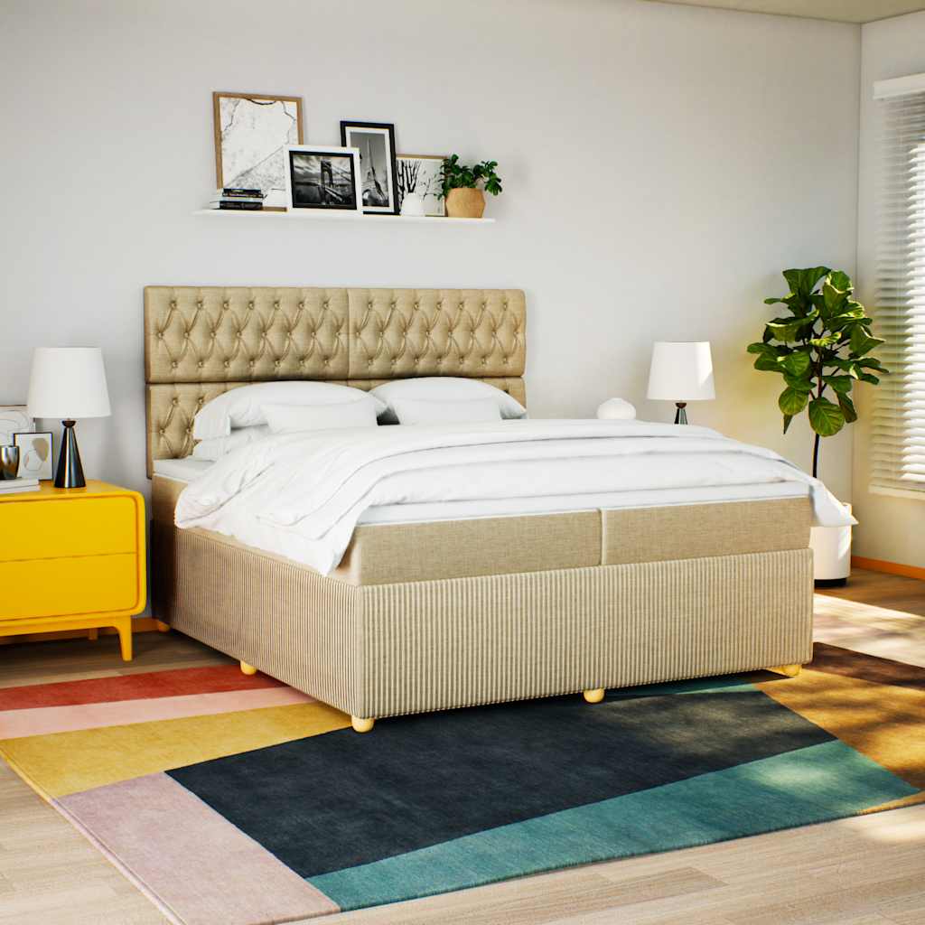 Sommier à lattes de lit avec matelas Crème 200x200 cm Tissu - XIOS