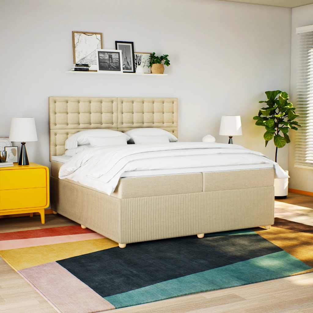 Sommier à lattes de lit avec matelas Crème 200x200 cm Tissu - XIOS