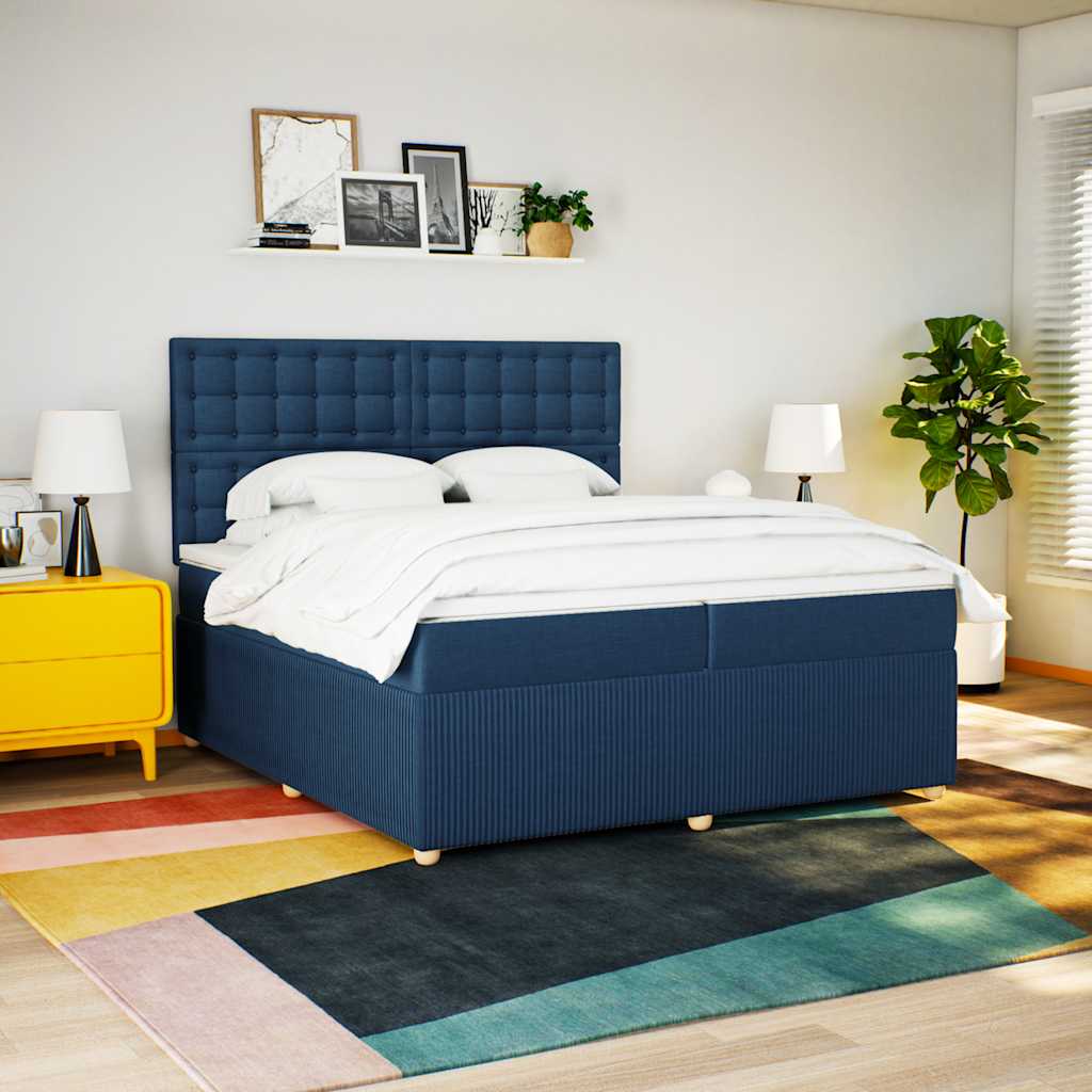 Sommier à lattes de lit avec matelas Bleu 200x200 cm Tissu - XIOS