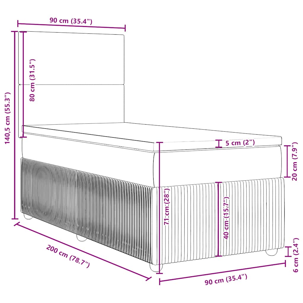 Sommier à lattes de lit avec matelas Rose 90x200 cm Velours
