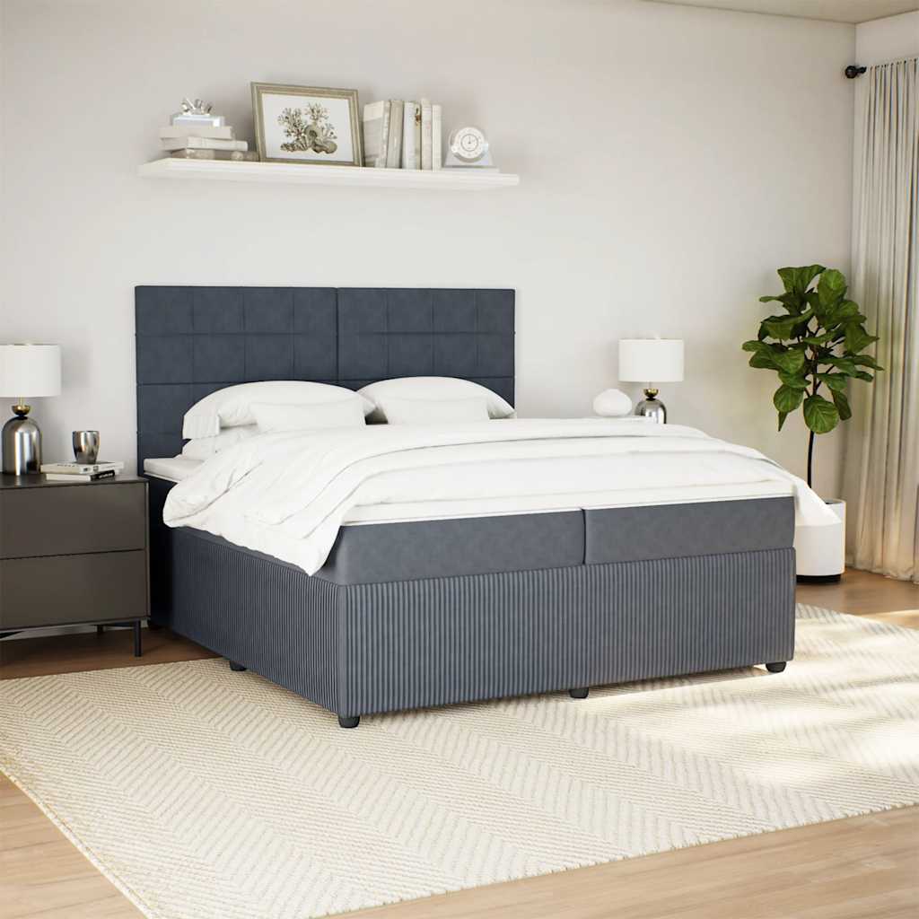 Sommier à lattes de lit et matelas Gris foncé 200x200cm Velours - XIOS