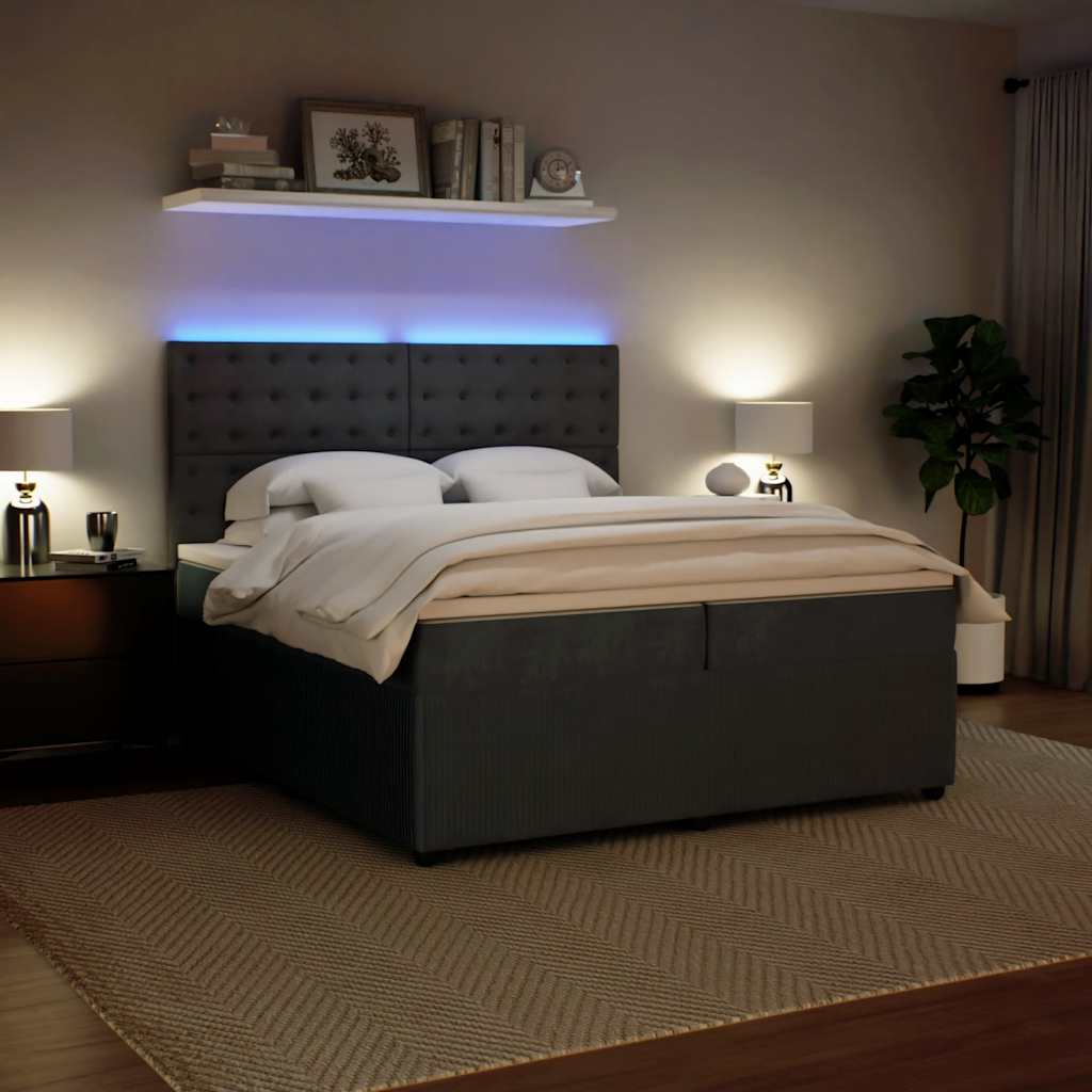 Sommier à lattes de lit et matelas Gris foncé 200x200cm Velours - XIOS