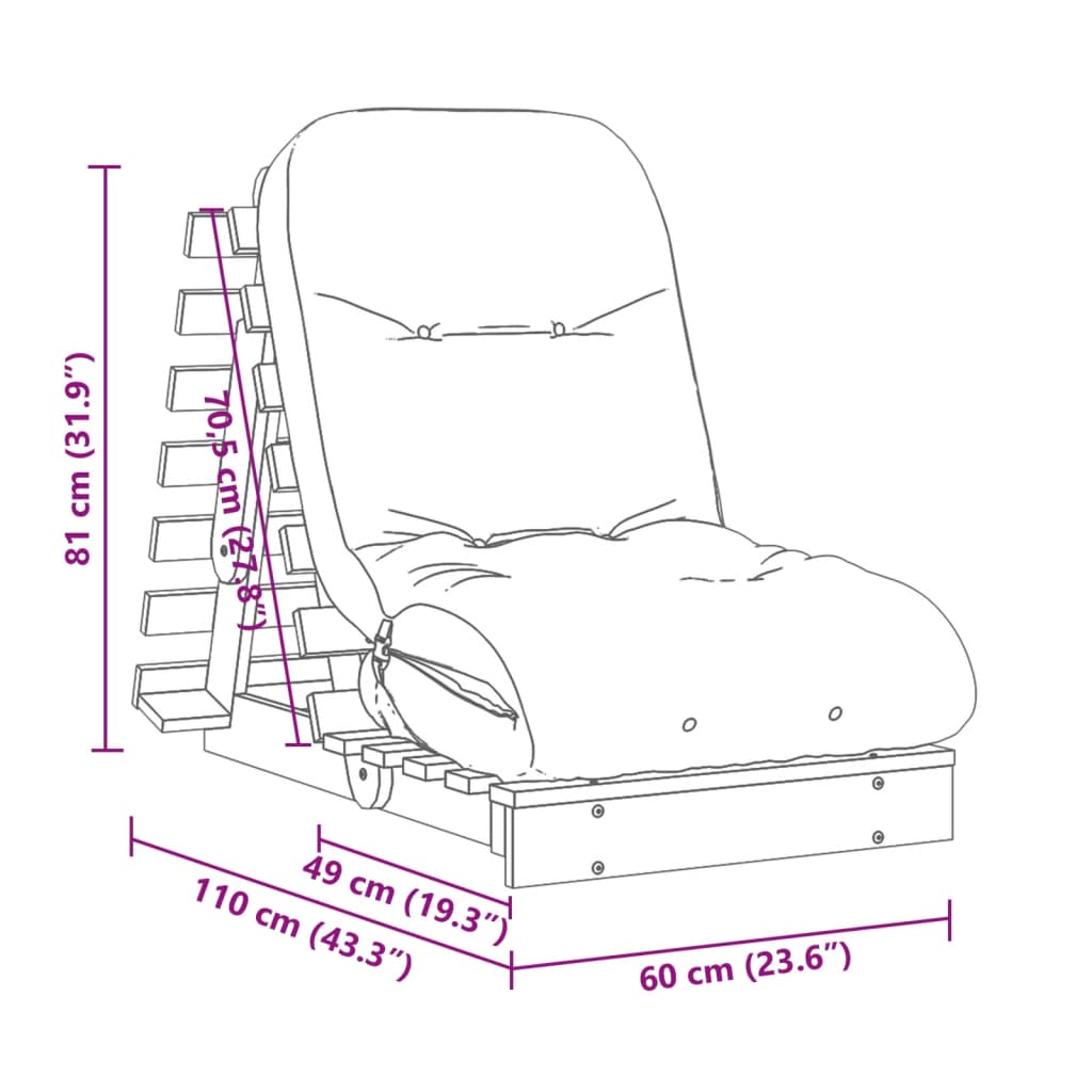 Canapé-lit futon avec matelas 60x206x11 cm bois massif de pin - XIOS
