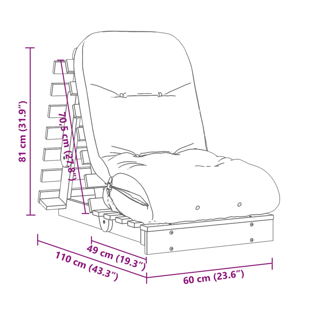Canapé-lit futon avec matelas 60x206x11 cm bois massif douglas - XIOS