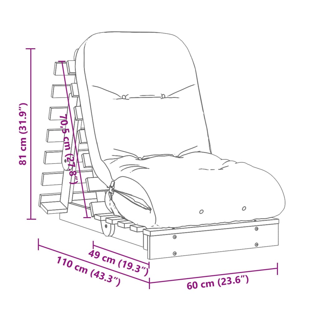Canapé-lit futon avec matelas 60x206x11 cm bois de pin imprégné - XIOS