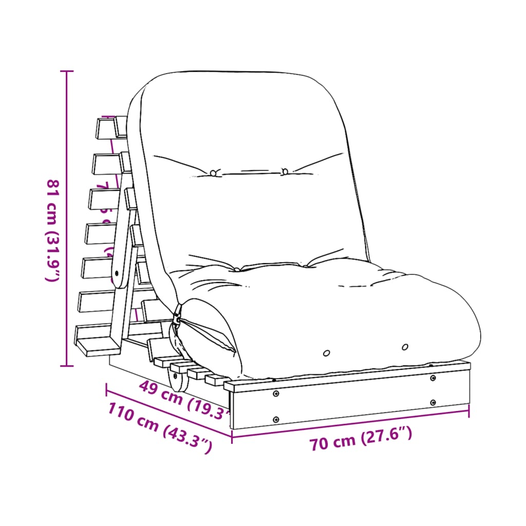 Canapé-lit futon avec matelas 70x206x11 cm bois massif de pin - XIOS