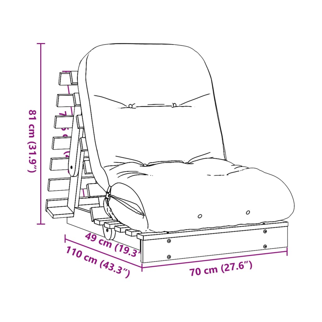 Canapé-lit futon avec matelas 70x206x11 cm bois de pin imprégné - XIOS