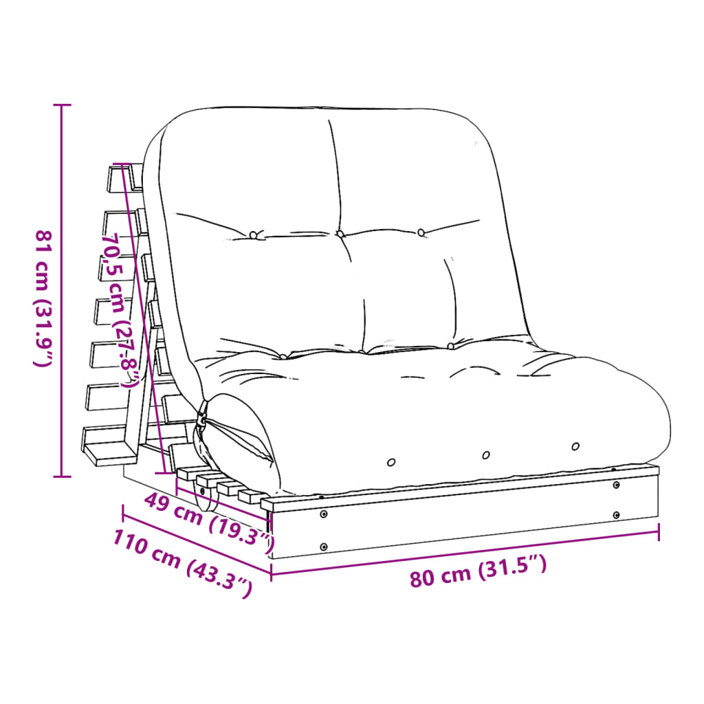 Canapé-lit futon avec matelas 80x206x11 cm bois massif de pin - XIOS