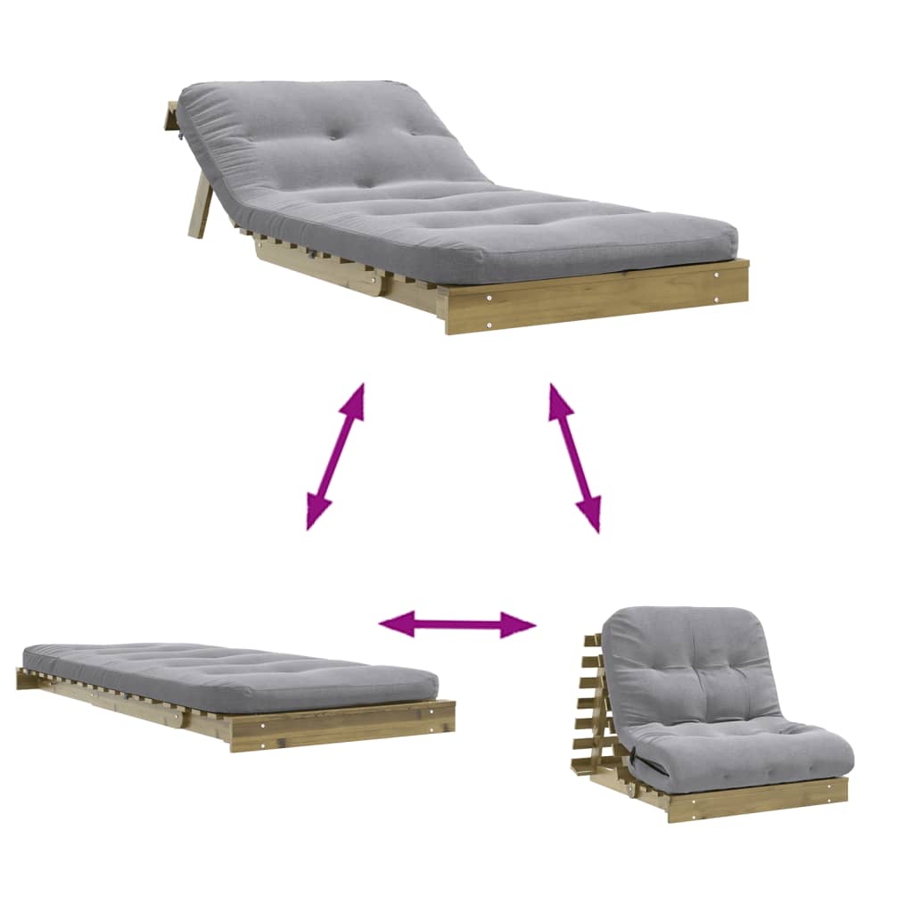 Canapé-lit futon avec matelas 80x206x11 cm bois de pin imprégné - XIOS