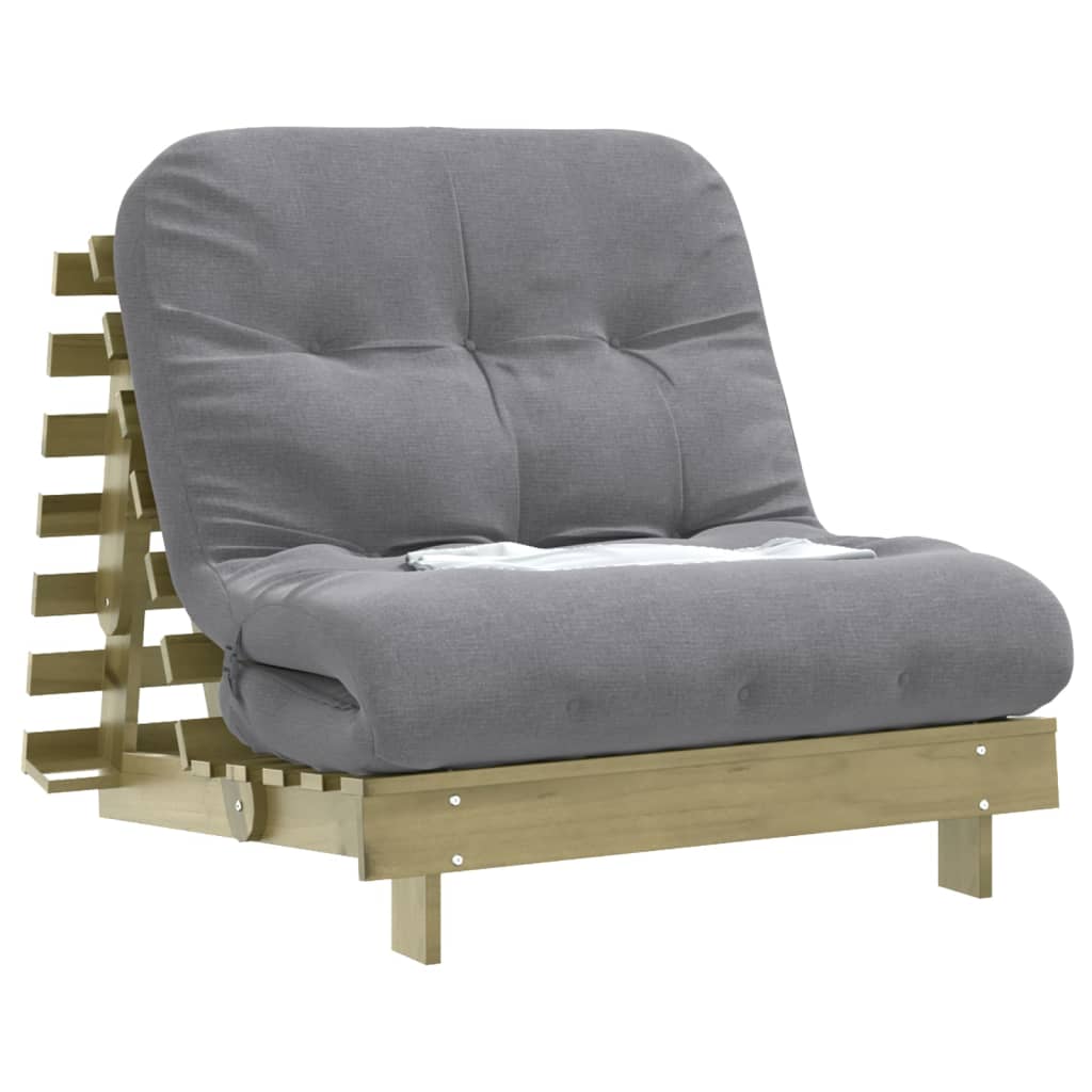 Canapé-lit futon avec matelas 90x206x11 cm bois de pin imprégné - XIOS