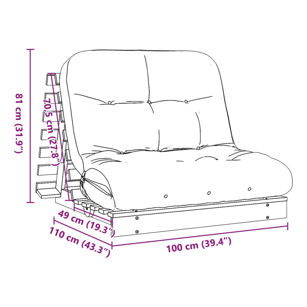Canapé-lit futon avec matelas 100x206x11cm bois de pin imprégné - XIOS