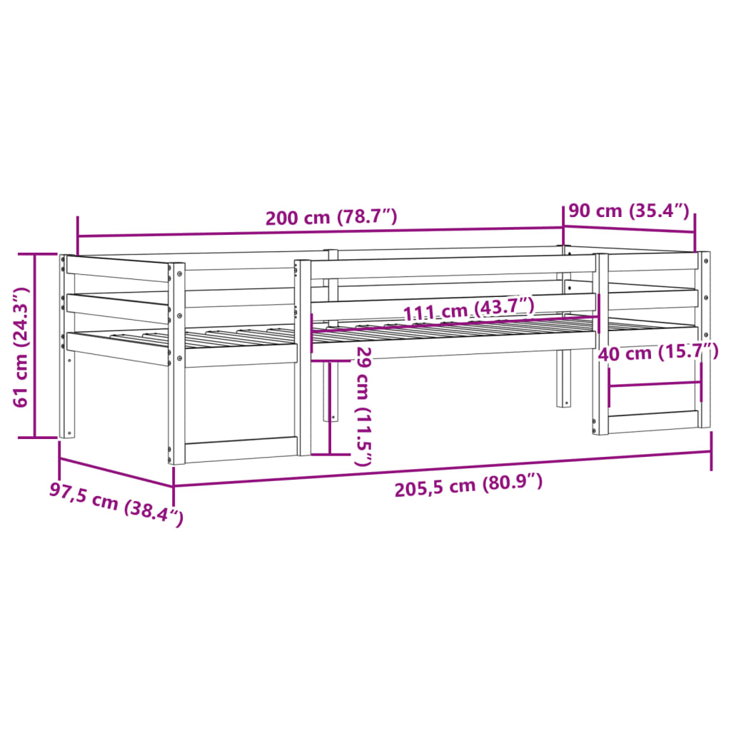 Cadre de lit pour enfants sans matelas cire marron 90x200 cm - XIOS
