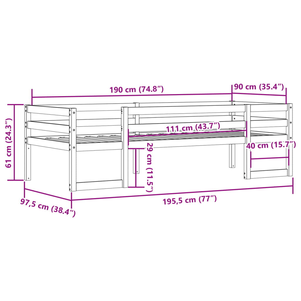 Cadre de lit pour enfants sans matelas cire marron 90x190 cm - XIOS