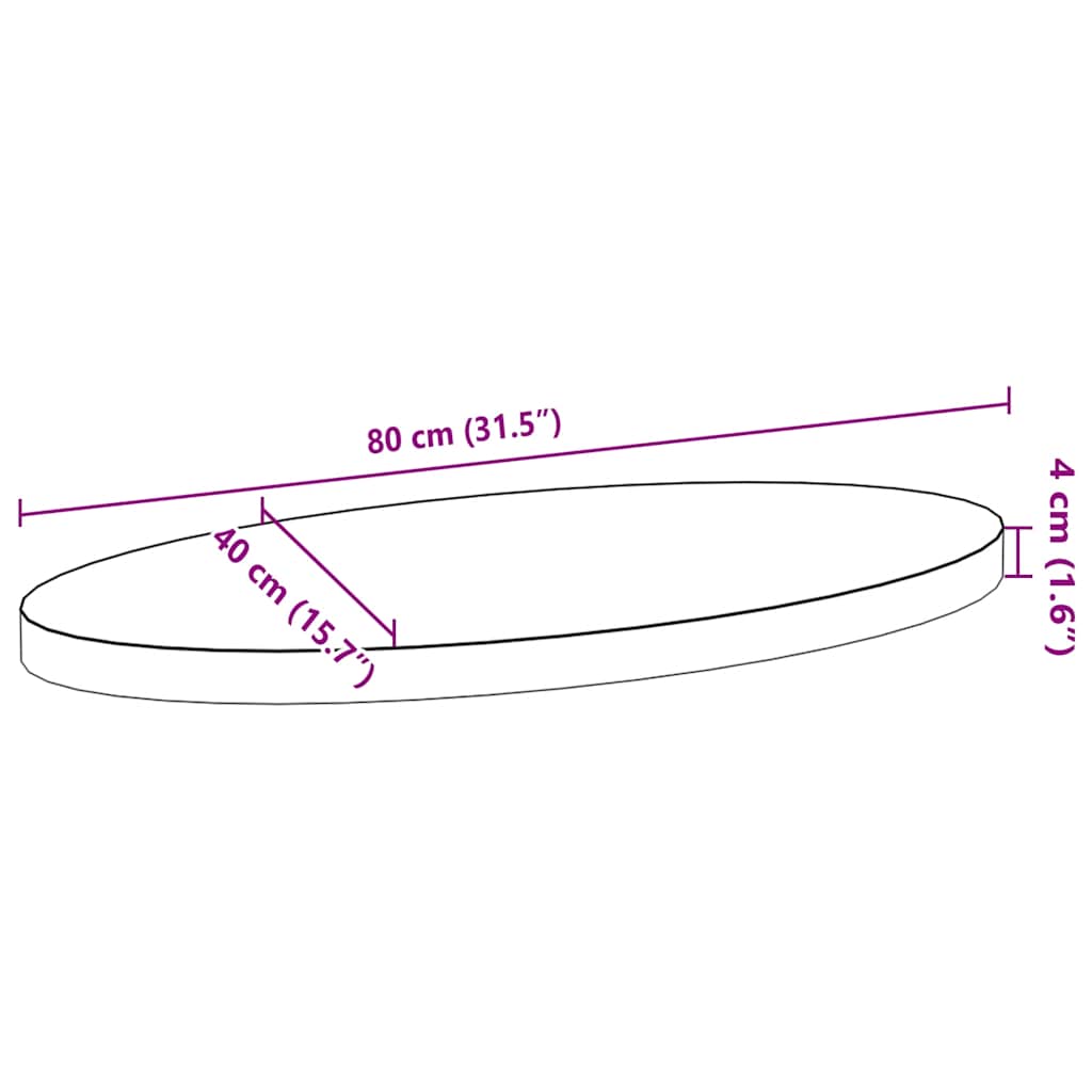 Dessus de table 80x40x4 cm bois de chêne massif ovale - XIOS