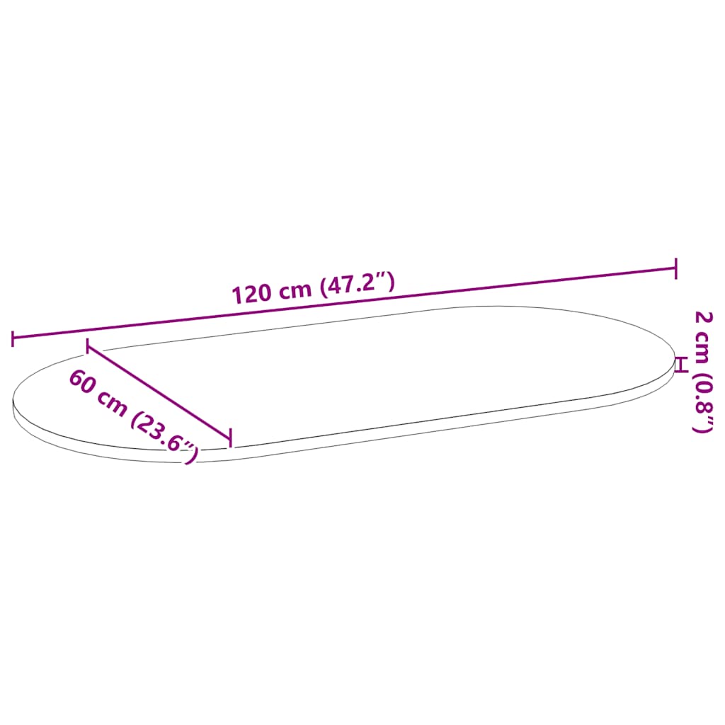 Dessus de table 120x60x2 cm bois de chêne massif ovale - XIOS